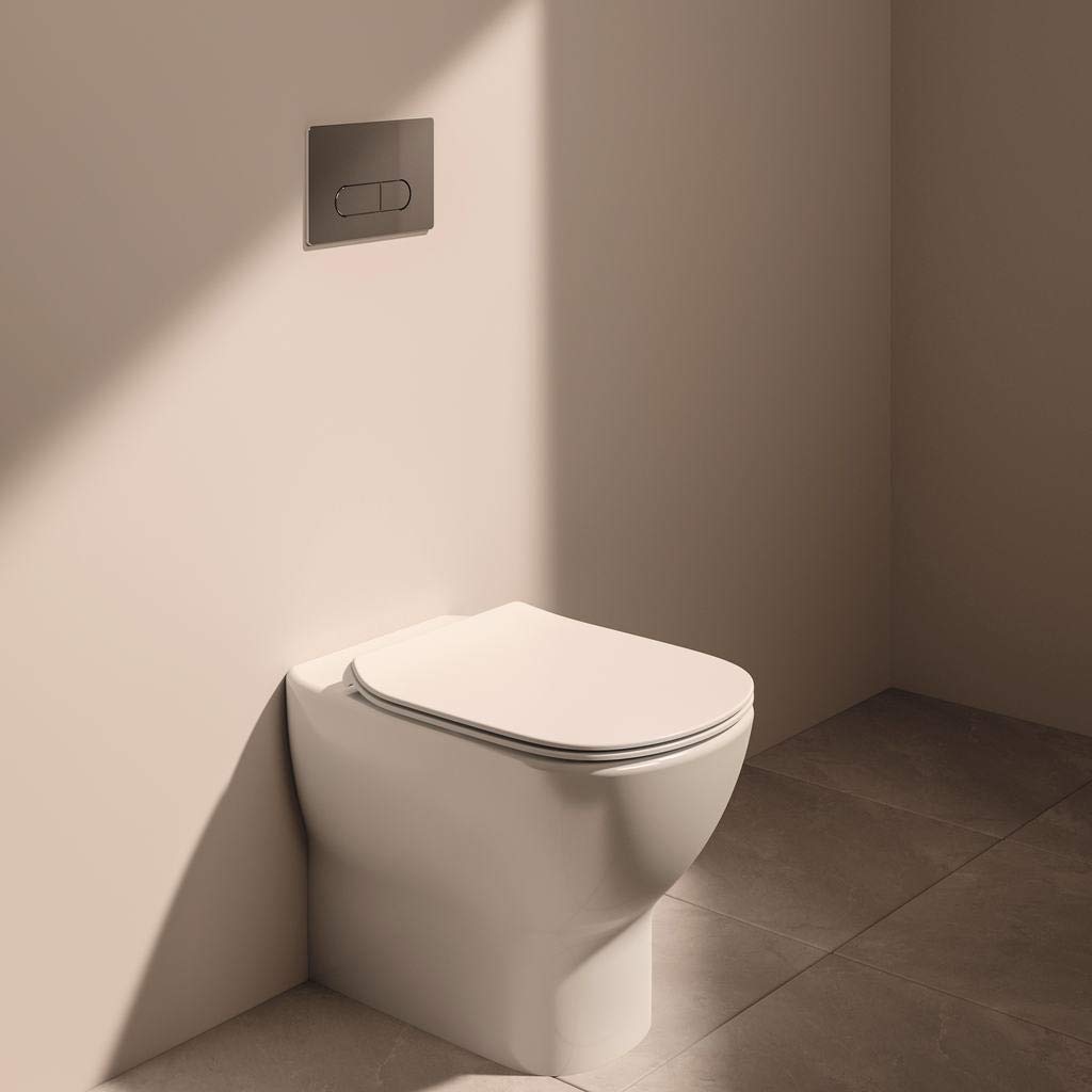 Ideal Standard - Tesi, WC a terra filo parete universale Aquablade, Copriwater sottile con chiusura normale, Bianco