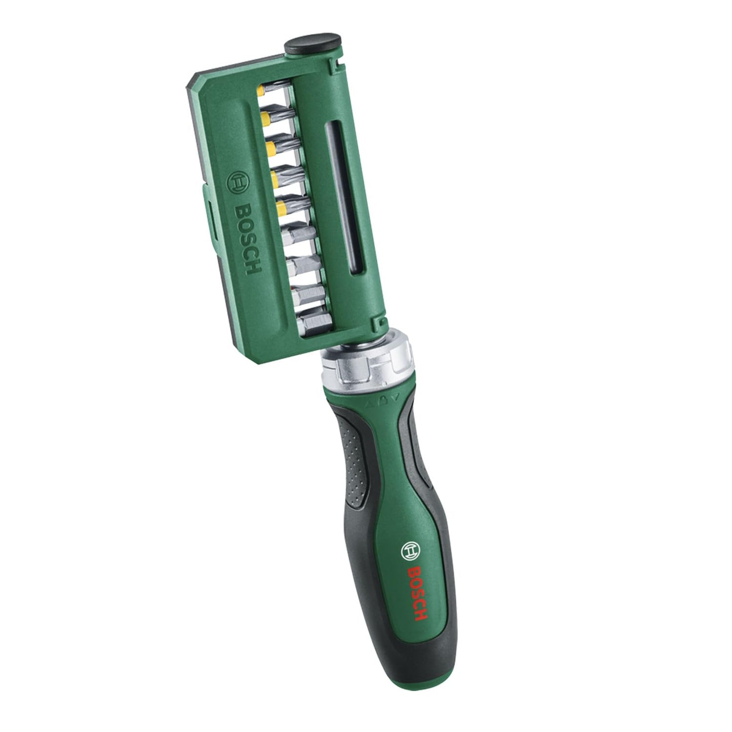 Bosch Set di avvitatori a cricchetto 19 pezzi (ad alta coppia, coppia massima 36 Nm, ingranaggio a 36 denti, portapunte magnetico, impugnatura morbida ergon., 18 punte d'acciaio S2, clip)