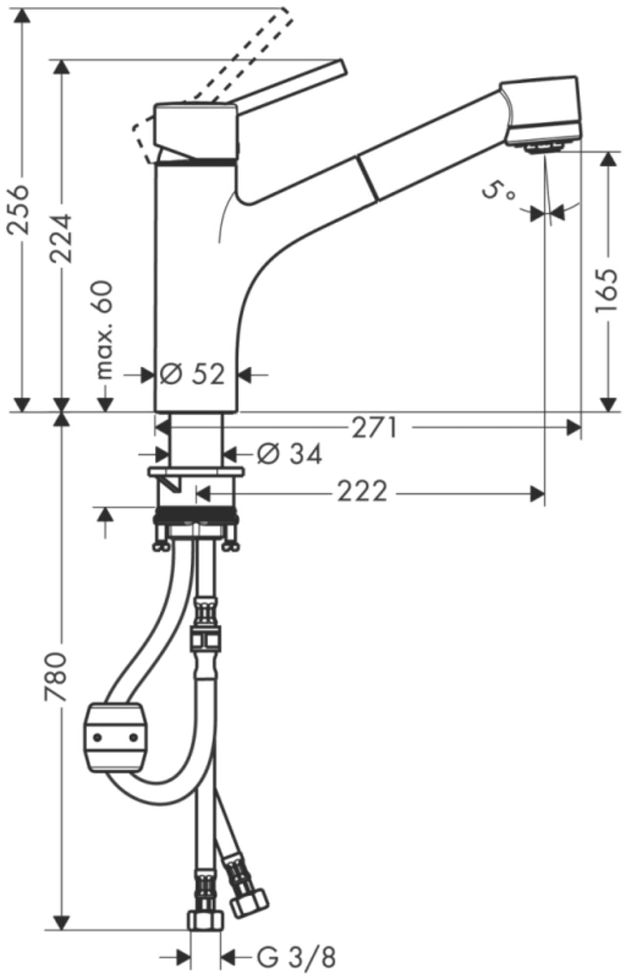 hansgrohe Talis M52 - Rubinetto da cucina (2 getti), Miscelatore cucina con altezza bocca 170 mm, Rubinetto monocomando con bocca girevole, cromo, 32841000