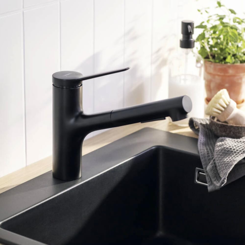 hansgrohe Zesis M33 Miscelatore monocomando cucina 150, doccetta estraibile, 2 tipi di getto, sBox lite, Nero Opaco, 74803670