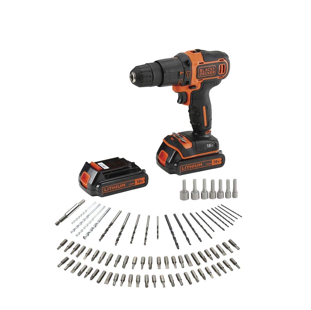 BLACK+DECKER Macchina foratrice a batteria, set da 80 pezzi, 1 pezzo, BDCHD18BAFC