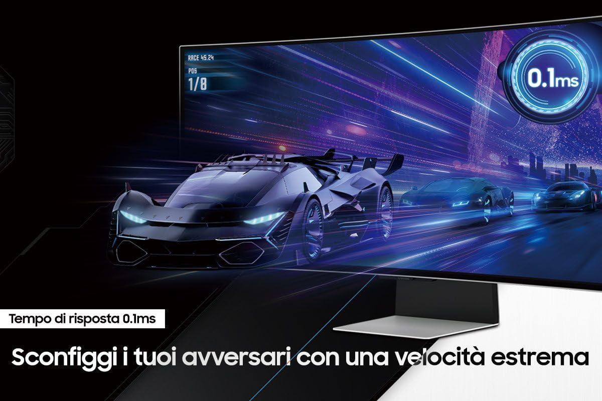 Samsung Monitor Gaming Odyssey OLED G8 (S34BG850), Curvo (1800R), 34'', 3440x1440 (WQHD), 21:9, HDR10+, OLED, 175Hz, 0,03ms (GtG), Freesync Premium, Micro HDMI, USB-C, Mini-DP, WiFi, Casse, HAS