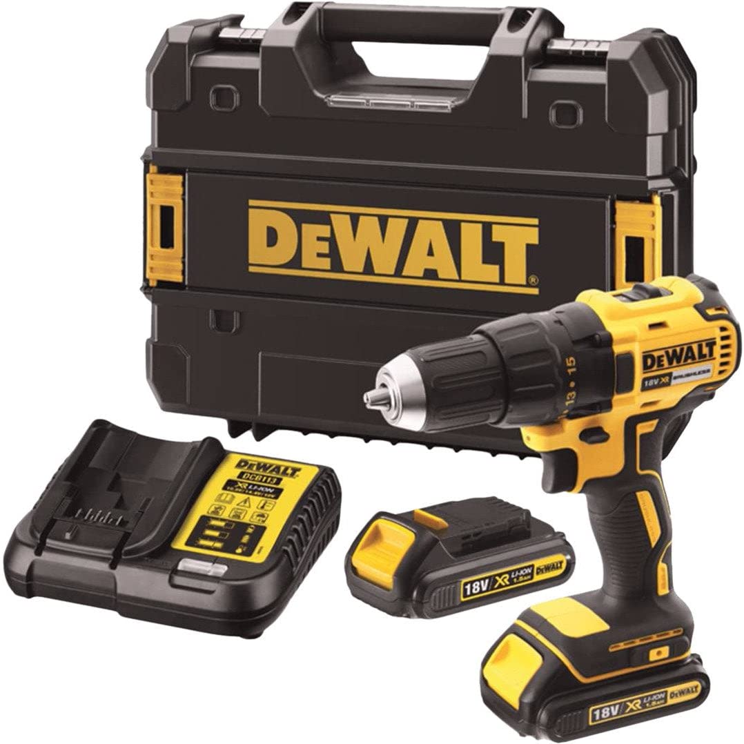 DEWALT DCD777S2T-QW - Trapano avvitatore senza spazzole XR 18V, 13mm, 65Nm con 2 batterie Li-Ion da 1,5Ah e valigetta TSTAK, nero, giallo