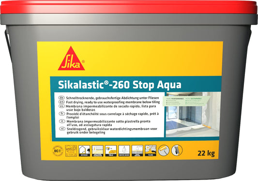 SIKA - Sikalastic-260 Stop Aqua, rivestimento impermeabilizzante sotto piastrelle ideale per bagno, cabina doccia, asciugatura rapida, pronta all'uso, 22 kg