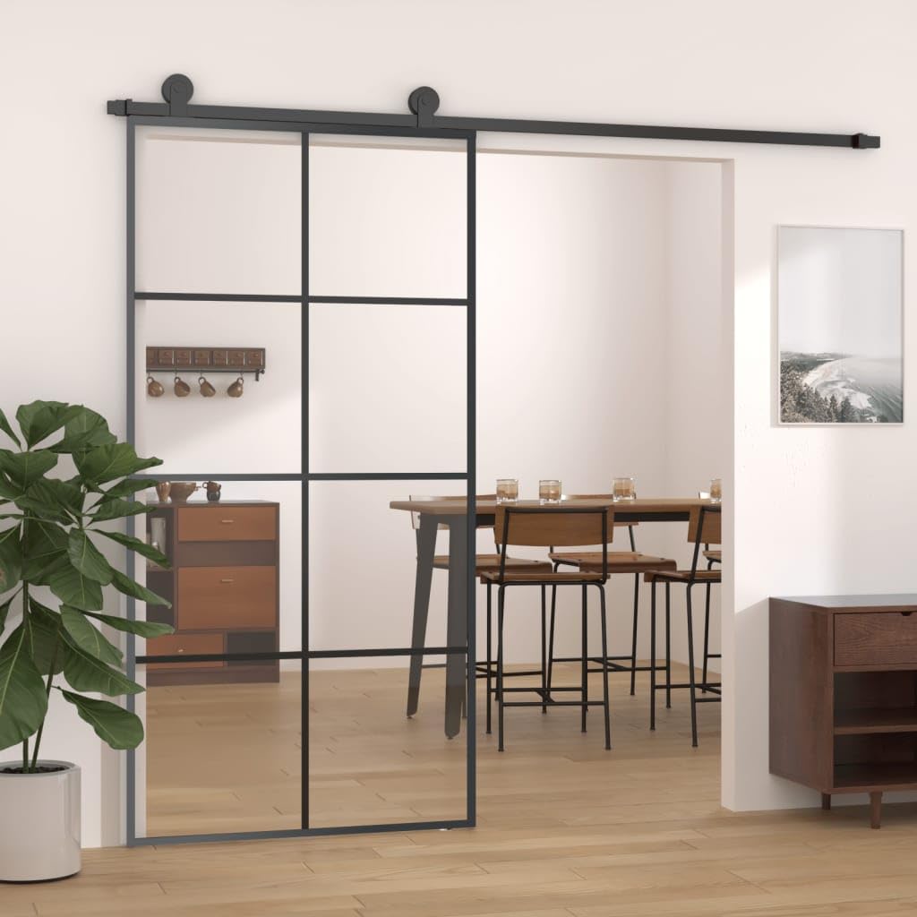 vidaXL Porta Scorrevole Nera 102,5x205 cm in Vetro ESG e Alluminio