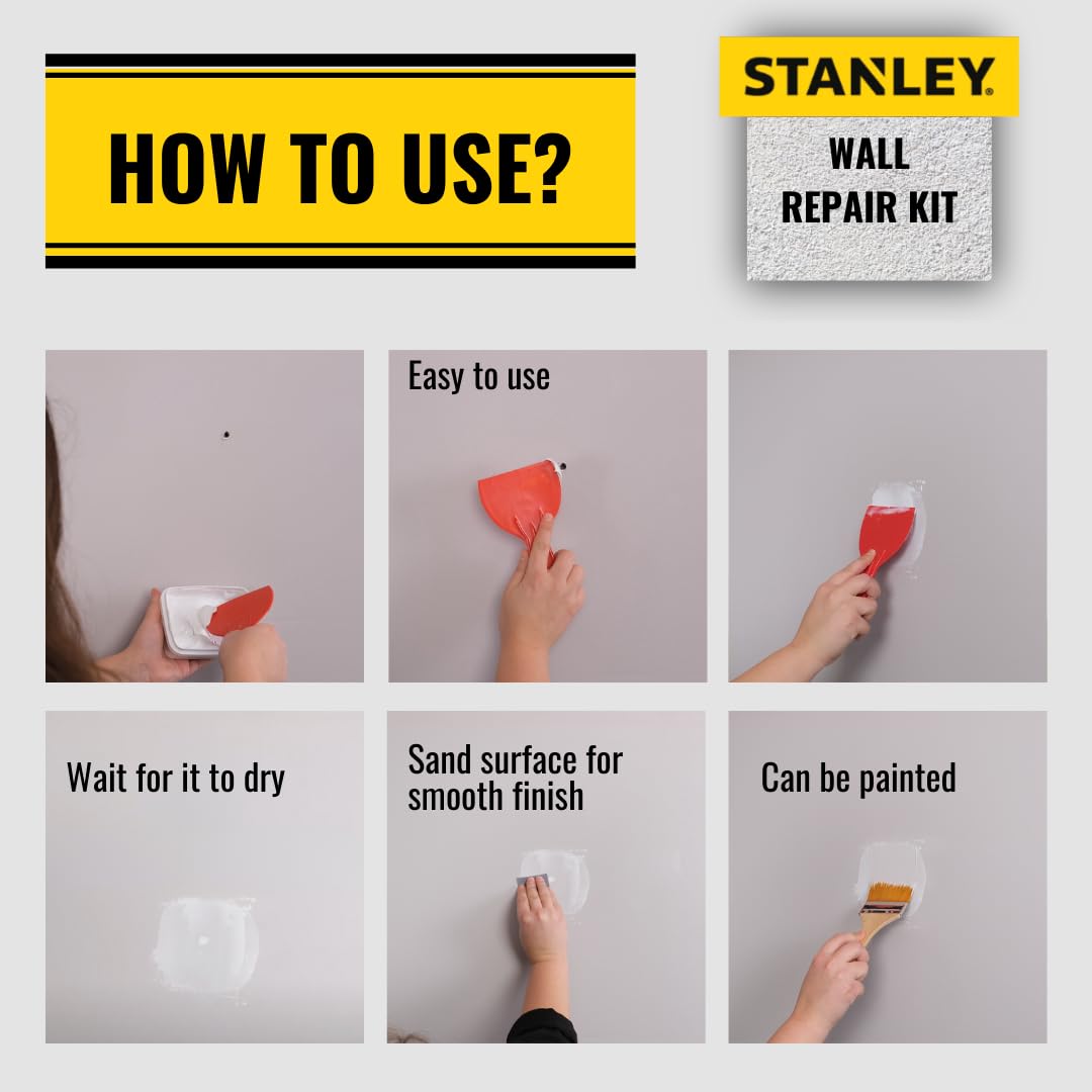 Stanley Drywall Patch Repair Kit - Complete Drywall Patch Solution for Home DIY, Includes Wall Hole Filler, Spackle Wall Repair and Putty Hole Repair - 9.5 Fl Oz. 1 Pack