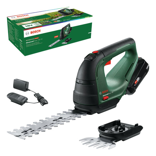 Bosch Home and Garden Cesoia per erba a batteria AdvancedShear 18V-10 (1 da 2,0 Ah, sistema 18 Volt, fino 85 m² di taglio, con lame rifilasiepi e erba, in confezione cartone)