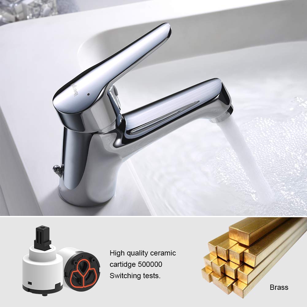 Ibergrif Miscelatore Monocomando Bagno con Flessibili Acqua Calda Fredda 3/8 Pollici da 40 cm & M15057 Star, Miscelatore Bidet Bagno Monocomando, Bidè per Lavabo, Cromo, Argento