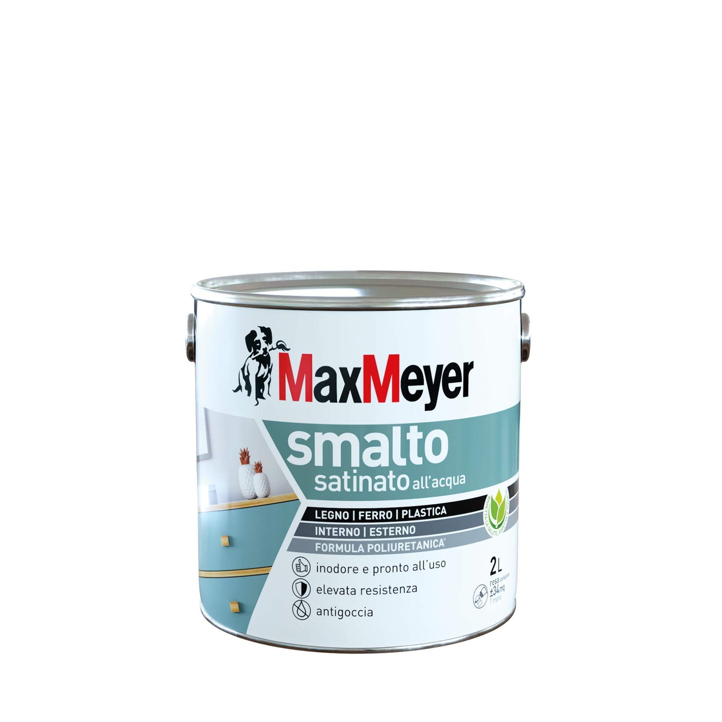 Maxmeyer Smalto All'Acqua Poliuretanico Satinato Bianco 2 L