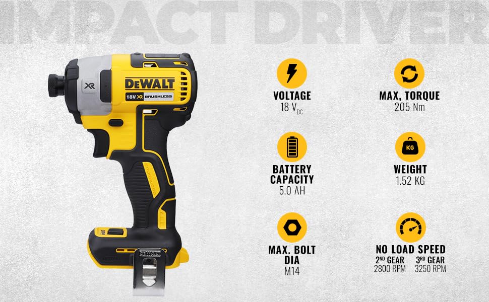 DEWALT DCF887N XR Avvitatore a percussione a 3 Velocità, 18 V, 18 W, Unità Multipla