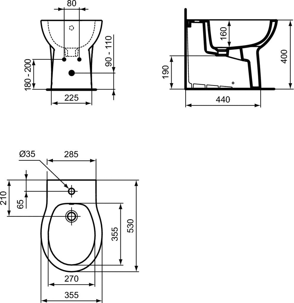 Ideal Standard - Eurovit, Bidet a terra universale per installazione filo parete, Bianco