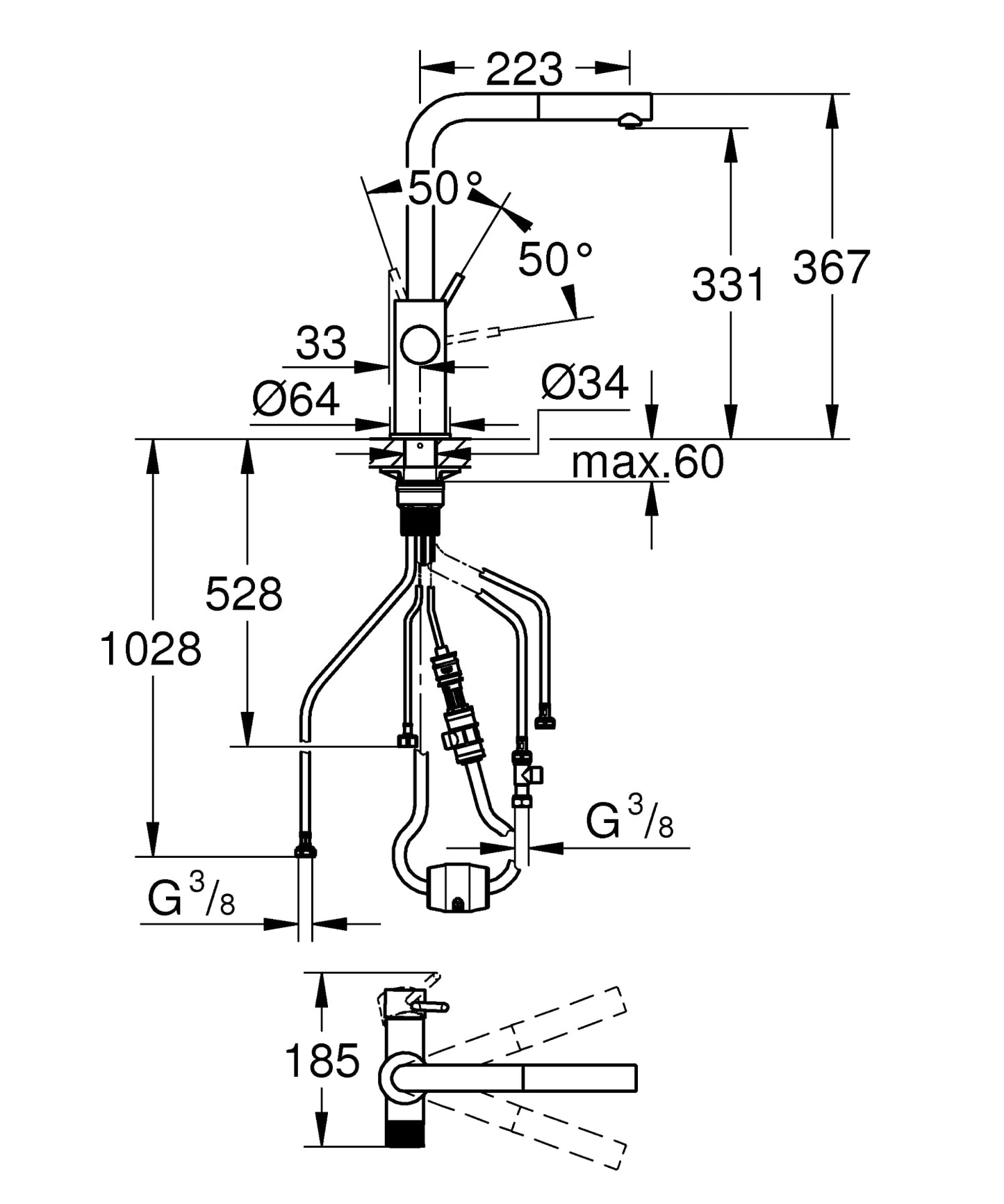 Grohe 30601DC0 Sistema per la filtrazione dell'acqua, Satinato, L-Auslauf