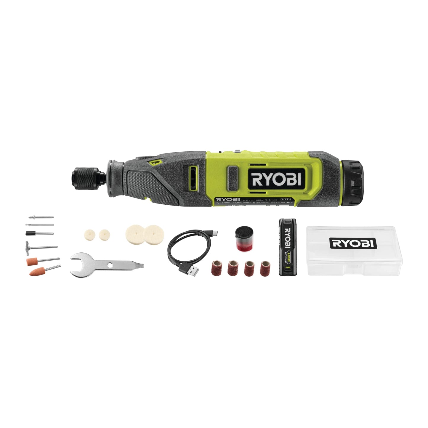 Ryobi RRT4-120GA15 Utensile Rotativo 4V, Velocità da 5.000 a 25.000 g/min, Cambio Accessori Semplice e Rapido Senza Chiave