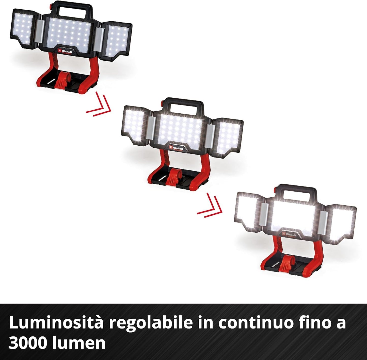 Einhell Lampada ricaricabile TP-CL 18/3000 Li-Solo Power X-Change (18 V, 3000 lm, testata orientabile, pannelli luminosi pieghevoli, 60 LED, regolazione della luminosità, senza batteria)