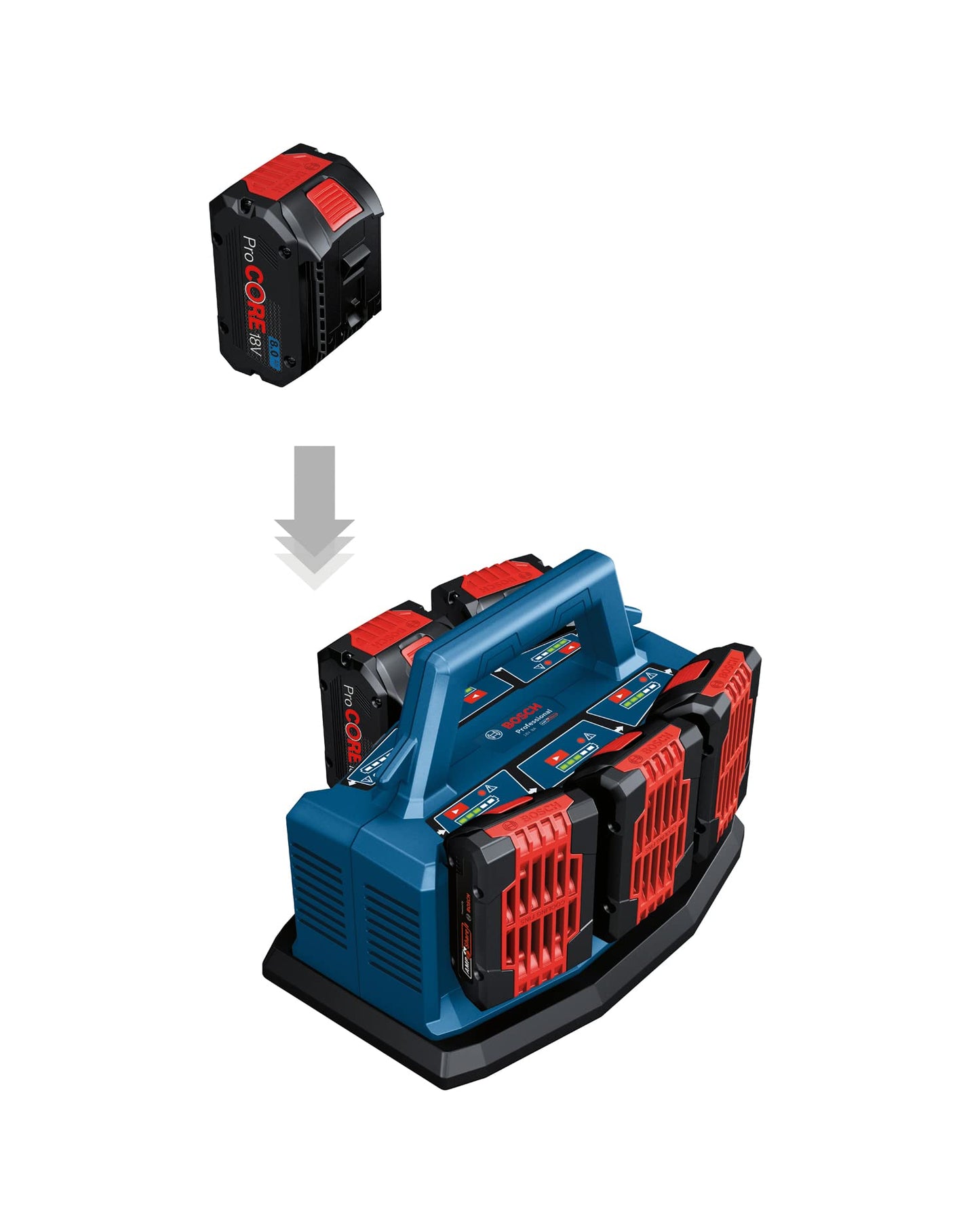 Bosch Professional 18V System Caricabatteria multiplo GAL 18V6-8 (senza batteria, incl. adattatore L-BOXX)