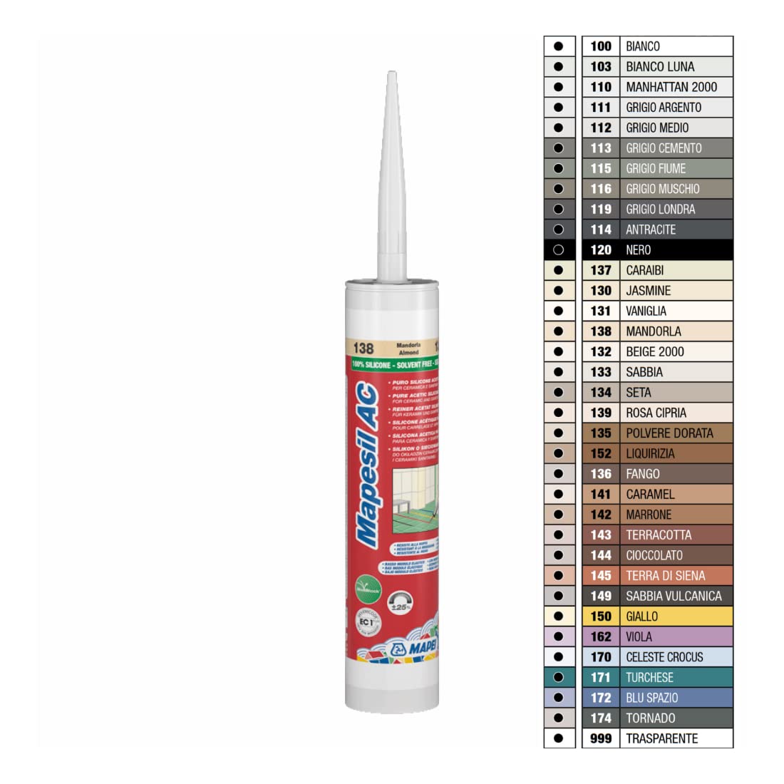 Mapesil AC - Silicone sigillante antimuffa per liquirizia 152 (liquirizia)