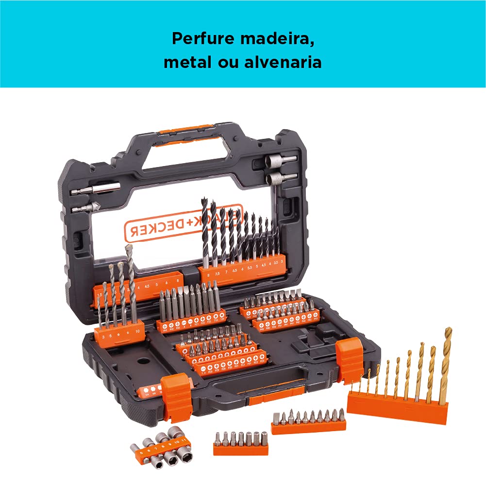 BLACK+DECKER A7230-XJ Set per Forare ed Avvitare, 0 V, Nero, 104 Pezzi, Set di 104