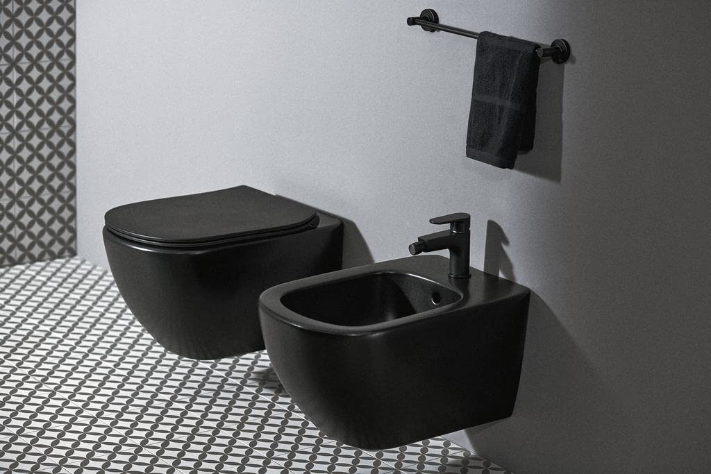 Ideal Standard - Tesi, WC sospeso Aquablade con fissaggi nascosti, Copriwater sottile con chiusura rallentata, Nero seta