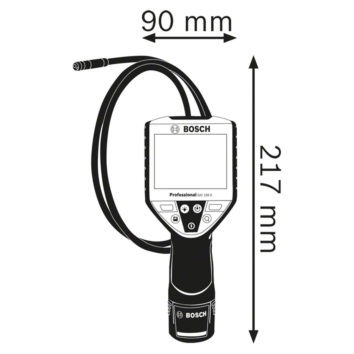 Bosch Professional 12V System Telecamera di ispezione GIC 120 C (1 batteria 12V, lunghezza del cavo: 120 cm, schermo: 3,5’’, 4x batterie AA, in L-BOXX)