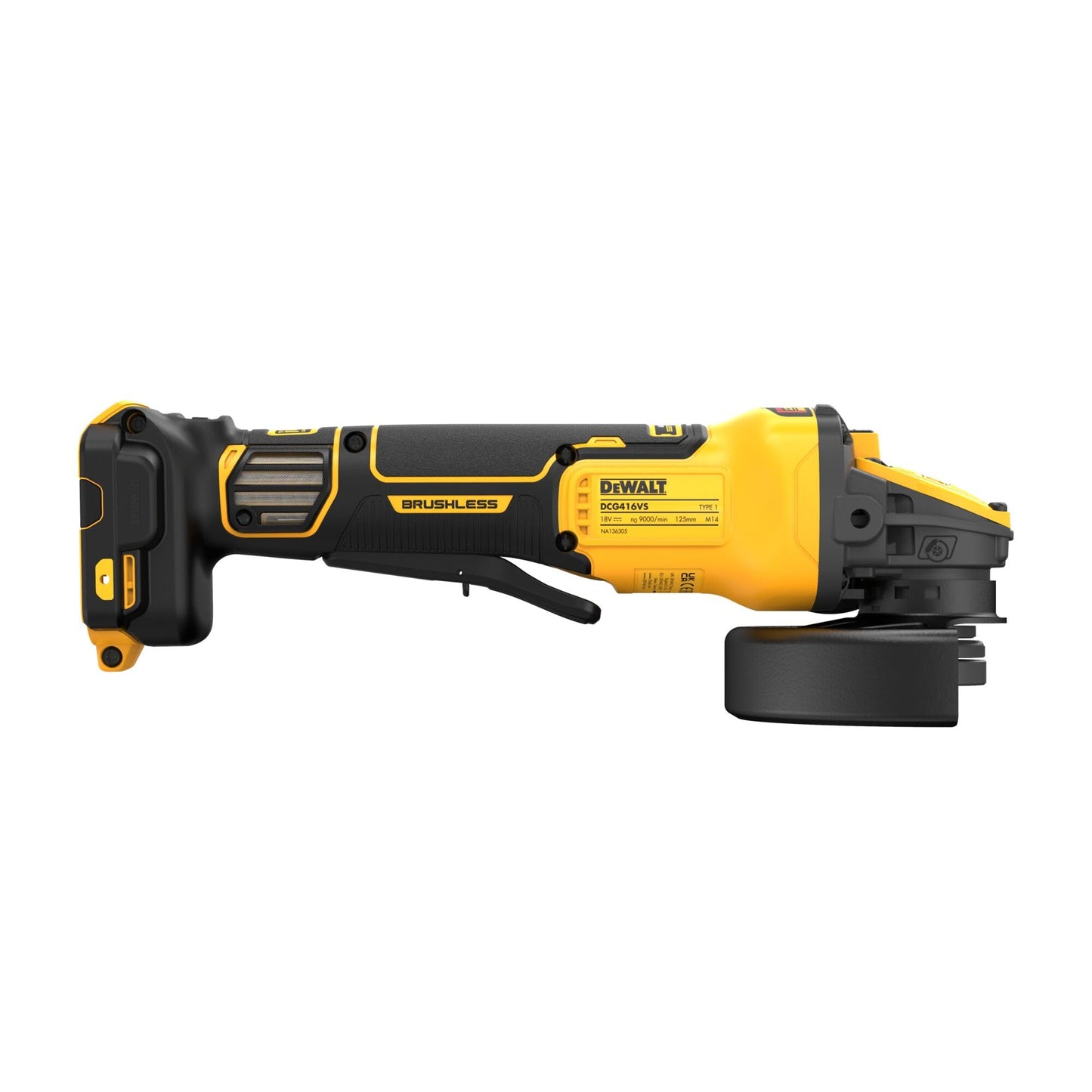 DEWALT DCG416VSN-XJ - Smerigliatrice angolare a batteria senza batteria, senza caricatore, 18 V