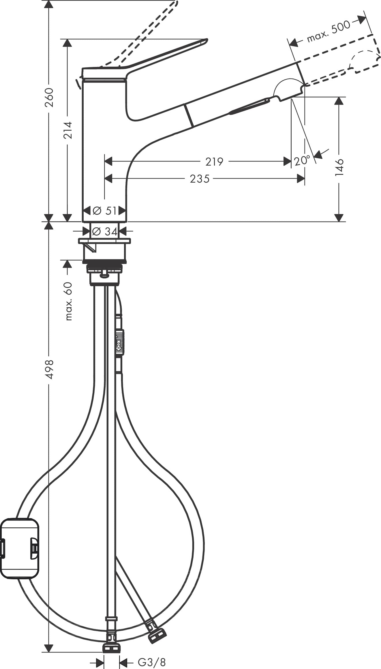 hansgrohe Zesis M33 - Rubinetto da cucina con doccetta estraibile (2 getti), Miscelatore cucina con altezza bocca 150 mm, Rubinetto monocomando con bocca girevole, cromo, 74800000