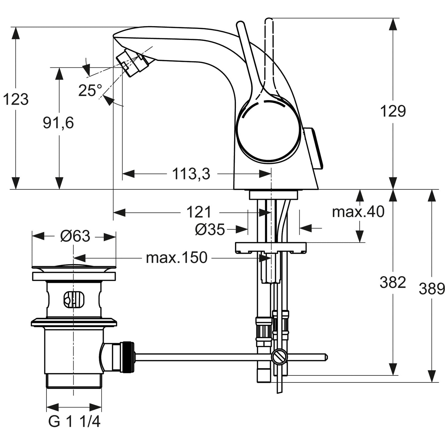 Ideal Standard A4268AA Melange Miscelatore monocomando bidet, cromato