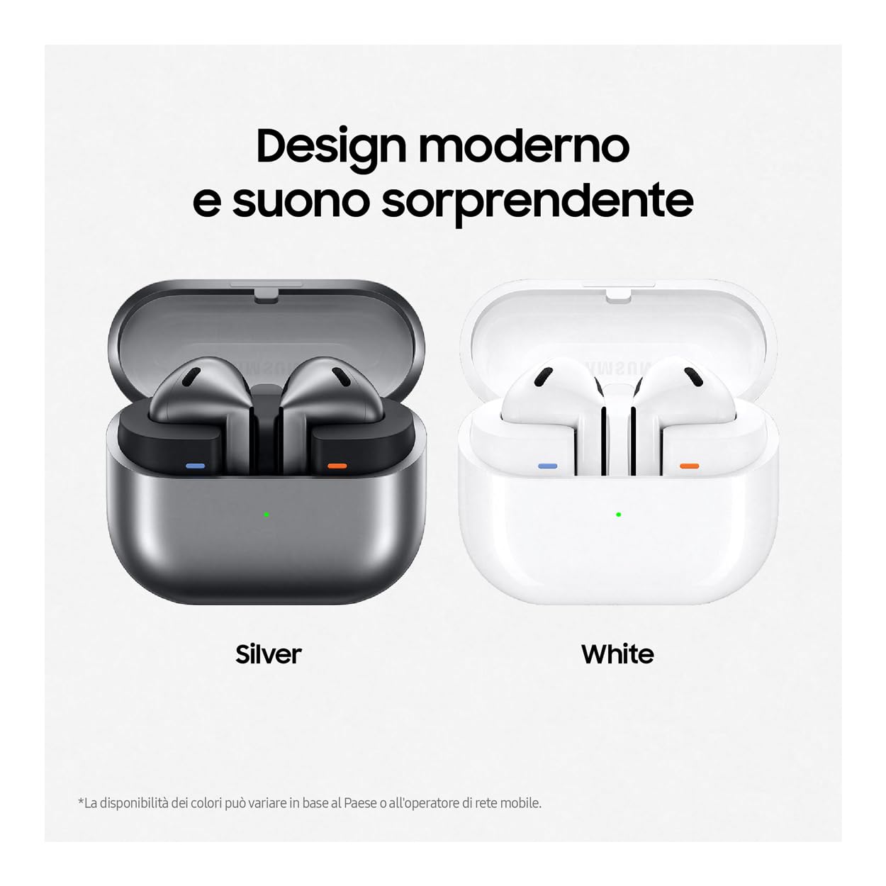 Samsung Galaxy Buds3 Auricolari open type True Wireless, Cancellazione adattiva del rumore, Audio Hi-Fi 360 immersivo, Batteria a lunga durata, Impermeabilità IP57, Silver 2024 [Versione Italiana]