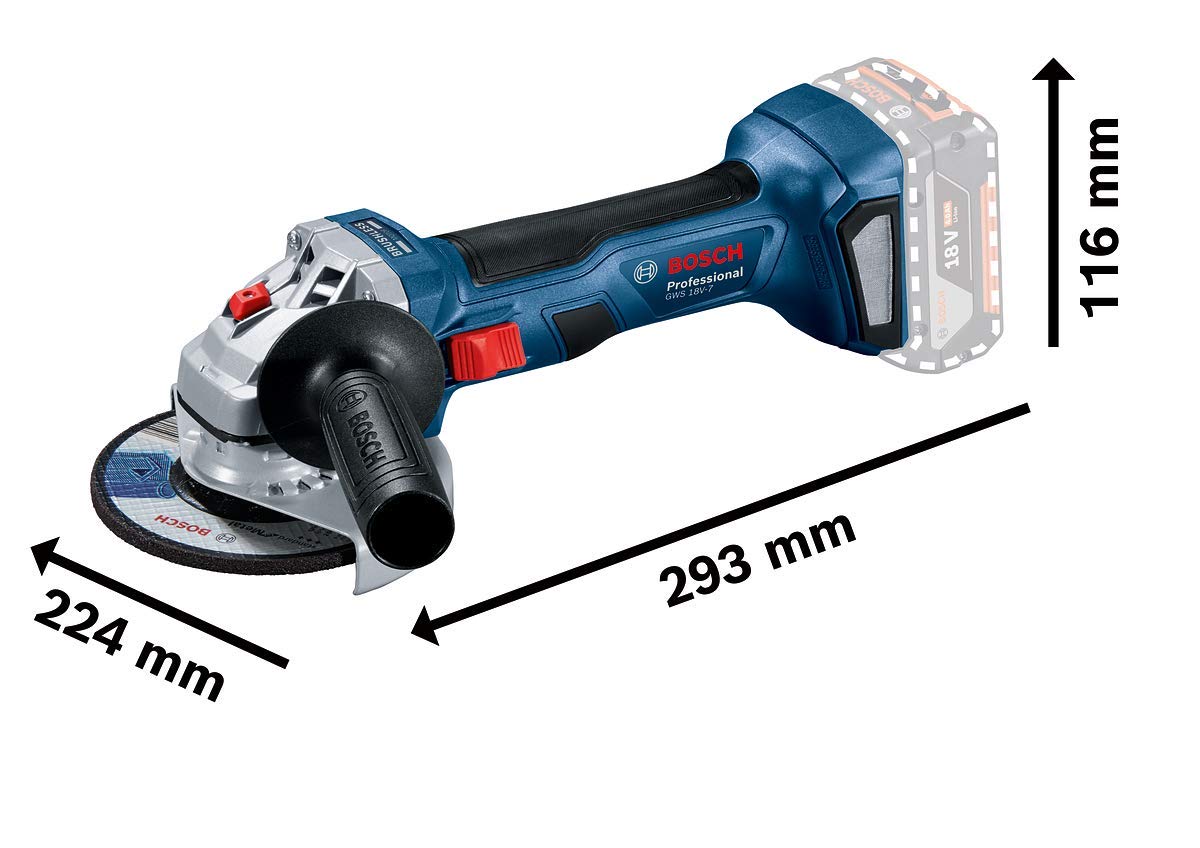 Bosch Professional 18V System Smerigliatrice angolare a batteria GWS 18V-7 (Ø disco 125 mm, incl. 2 batt. 4,0Ah, GAL 18V-40,impugn. suppl., L-BOXX)