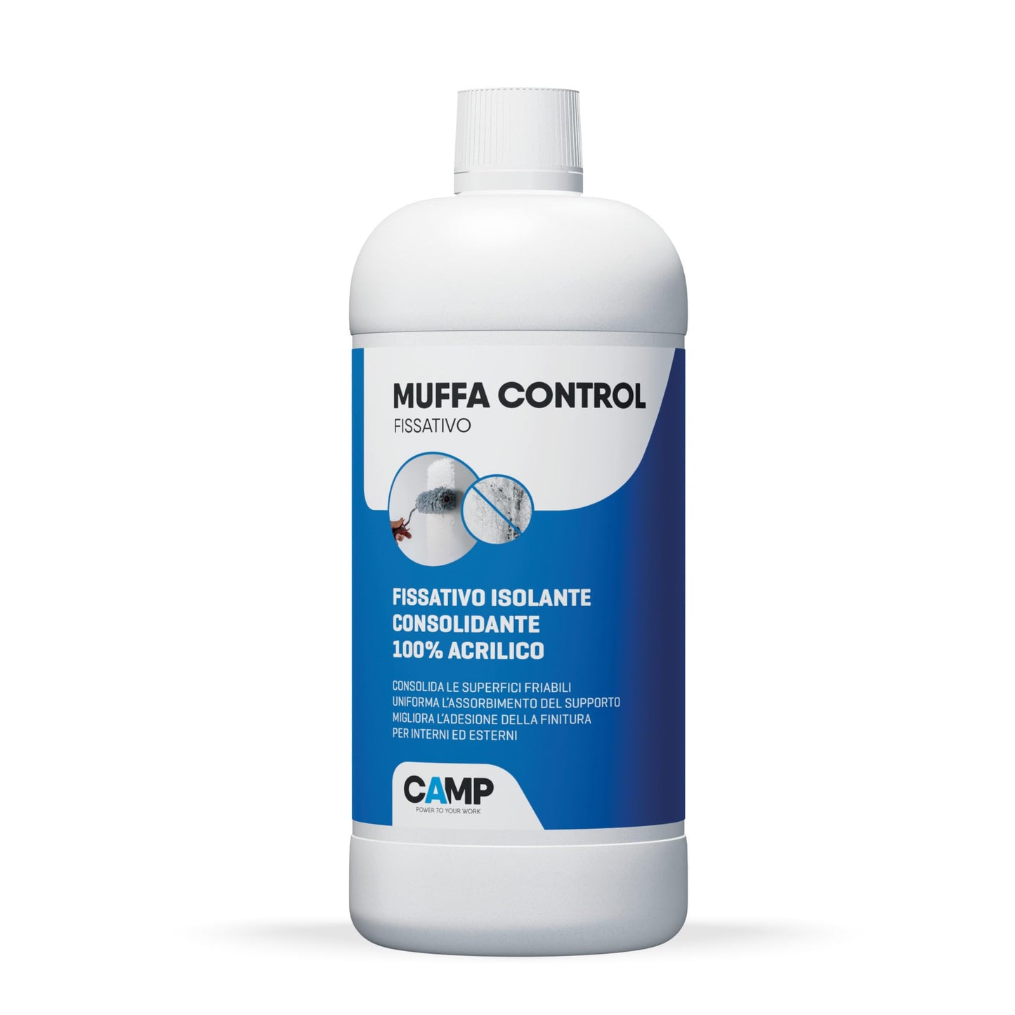 ‎CAMP Muffa Control Fissativo, isolante e consolidante 100% acrilico, resistente a muffa e altri microrganismi, Per muri interni ed esterni, A base acqua, 1 L