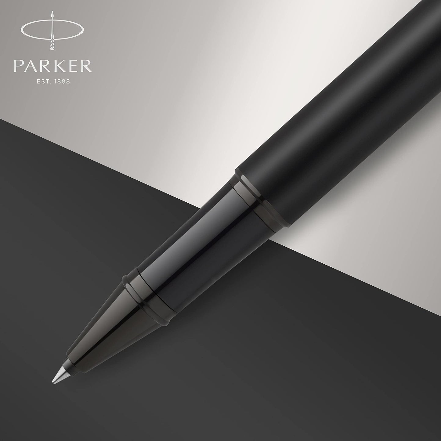 PARKER IM penna roller | Nero opaco con finiture nere | Punta fine con ricarica di inchiostro nero | Confezione regalo & ricarica per penna roller, punta media, nero, confezione da 2