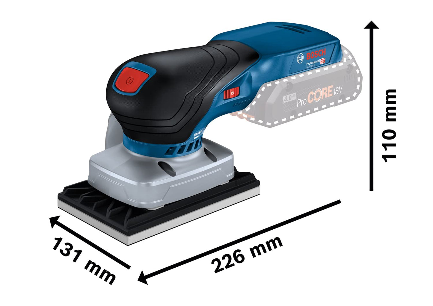 Bosch Professional 18V System Levigatrice Orbitale a Batteria Gss 18V-13 (Motore Brushless, Incl. Sacco Raccoglipolvere, 3 Piastre, 3 Fogli Abrasivi, Punzone, in L-Boxx)