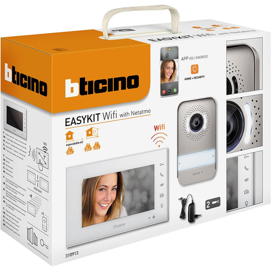 Bticino 310913 EASYKIT WIFI VIDEOCITOFONO MONOFAMILIARE Plug-In 2 Fili con 1 Pulsantiera Esterna, Campanello, Telecamera, 1 Monitor Interno 7 pollici a Colori con Vivavoce, Espandibile per Bifamiliare