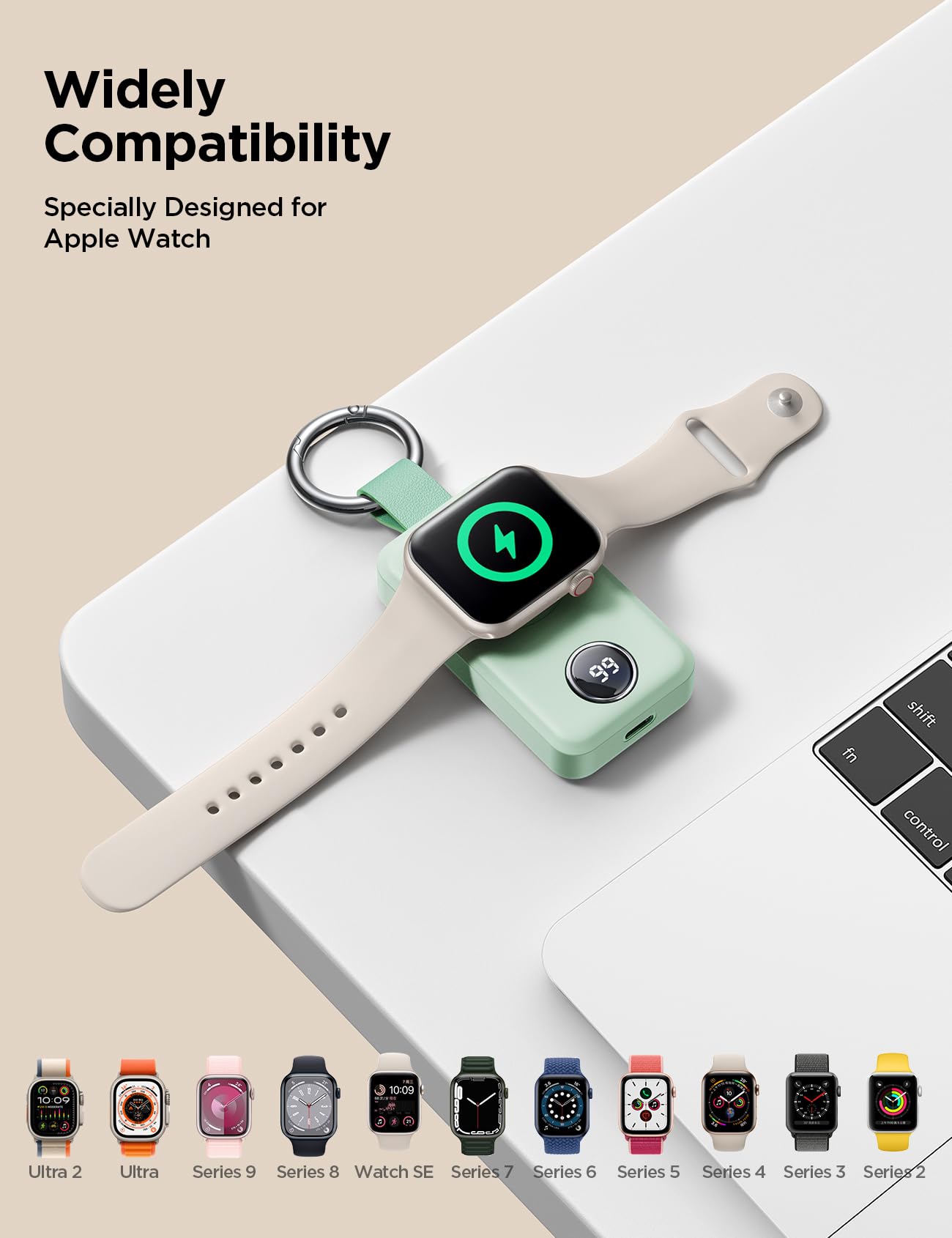 JOYROOM Caricatore Apple Watch, 2000 mAh Caricabatterie Wireless Portatile per Apple Watch Series 10/9/8/7/6/5/SE/4/3/2/UItra 2/Ultra, Ricarica a Induzione Magnetica (Verde menta)