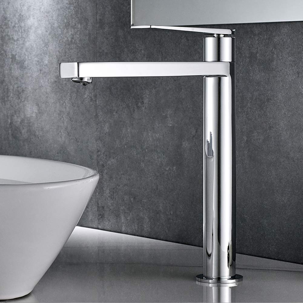 GRIFEMA LYON-G11101 Miscelatore per Lavabo a Bocca Alta (235MM), Rubinetto per Bagno con Tecnologia di Risparmio Idrico(G3/8 Pollici), Argento/Cromo