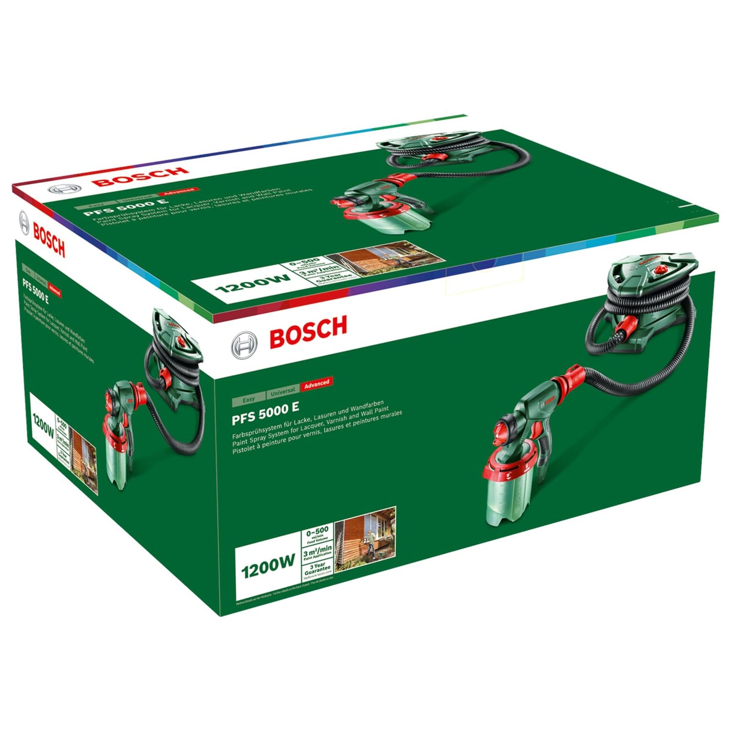 Bosch Home And Garden Pistola Per Verniciatura A Spruzzo Sistema Pfs 5000 E, 1200 W, Bocchette Per Pittura Murale, Vernici Trasparenti, Edizione Amazon, Grigio, Nero, 2 X Serbatoi Colore Da 1000 Ml