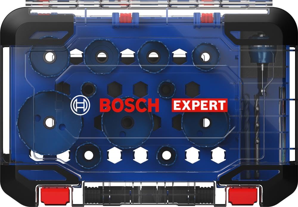 Bosch Professional 2608900447 14x Set di Seghe a Tazza Expert Tough Material (Accessorio Trapano a Percussione), Blu/Nero, Set Ø 20/22/25/32/35/40/44/51/60/64/76 mm