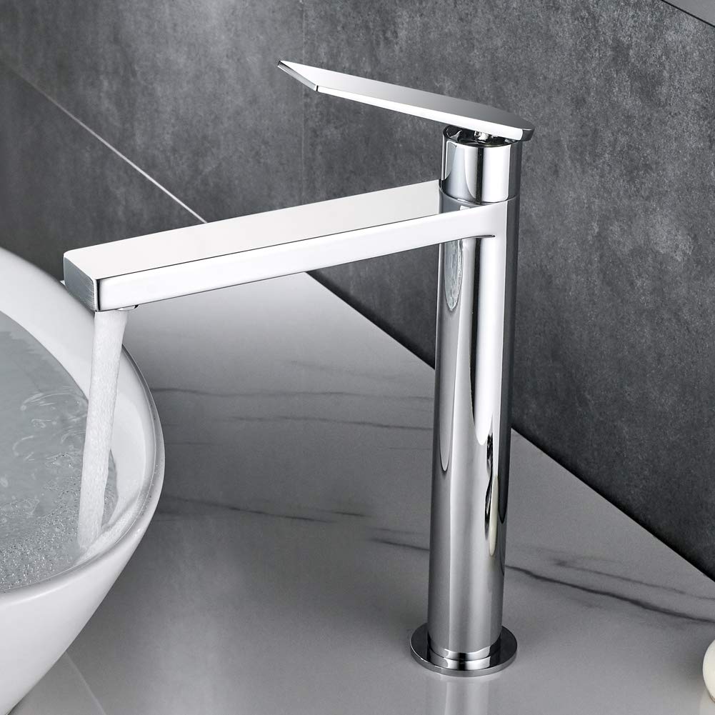 GRIFEMA LYON-G11101 Miscelatore per Lavabo a Bocca Alta (235MM), Rubinetto per Bagno con Tecnologia di Risparmio Idrico(G3/8 Pollici), Argento/Cromo