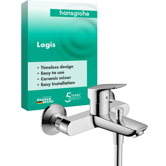 hansgrohe Logis - Rubinetto per vasca da bagno esterno per 2 utenze, Miscelatore monocomando per vasca, cromo, 71400000