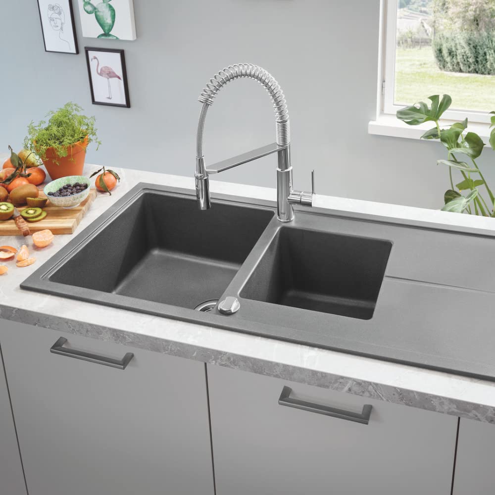 GROHE Get, rubinetto per lavello da cucina, miscelatore monocomando a 2 getti, rubinetto con doccia estraibile professionale, installazione rapida, cromato, 30361000 (importazione tedesca)