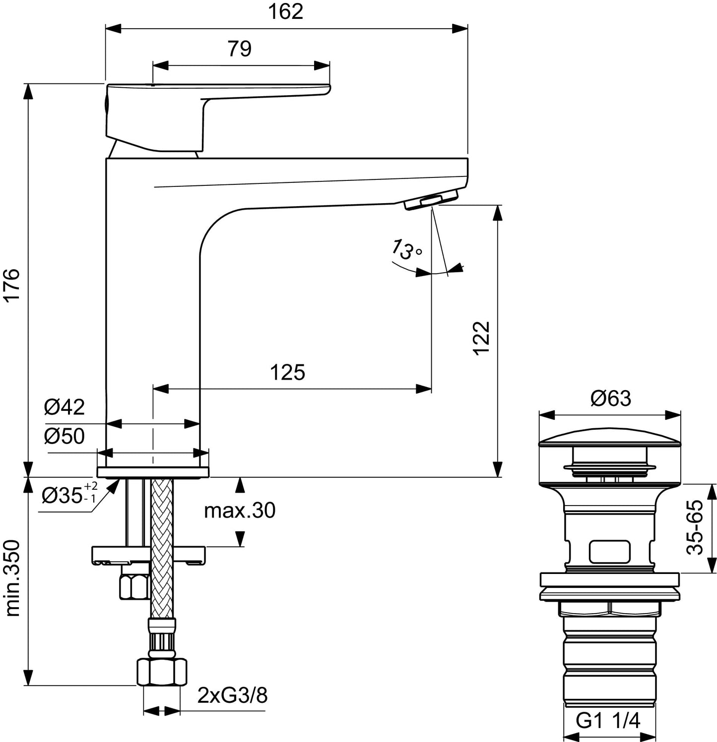 Ideal Standard - Cerafine O, Miscelatore monocomando per lavabo, Bocca di erogazione fissa, Rosé