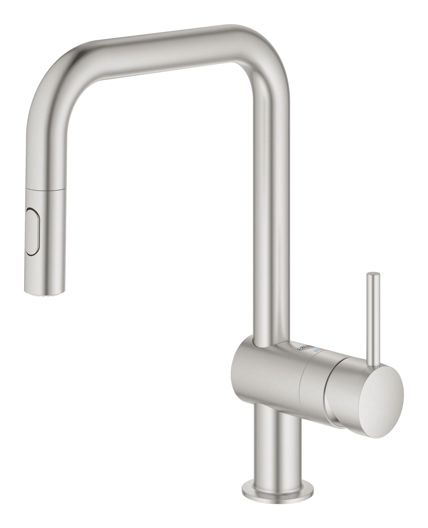 GROHE Minta - Miscelatore monocomando da cucina con doccetta estraibile (2 getti, bocca a U, raggio di rotazione a 360°, cartuccia in ceramica da 46 mm), Supersteel, 32322DC2