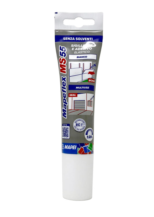 Mapei MAPEFLEX MS 55 Adesivo e Sigillante 100 BIANCO | ibrido, verniciabile, alto modulo elastico | per interni ed esterni, anche su fondi umidi e bagnati | tubetto con beccuccio 100 ml.