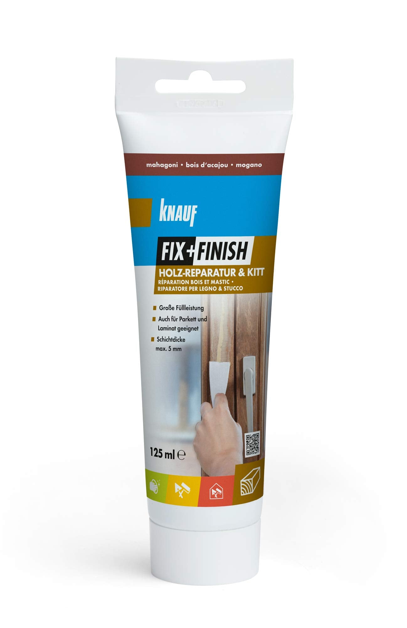 Knauf 593504 Fix+Finish - Prodotto per riparazione legno, mogano, 125 ml