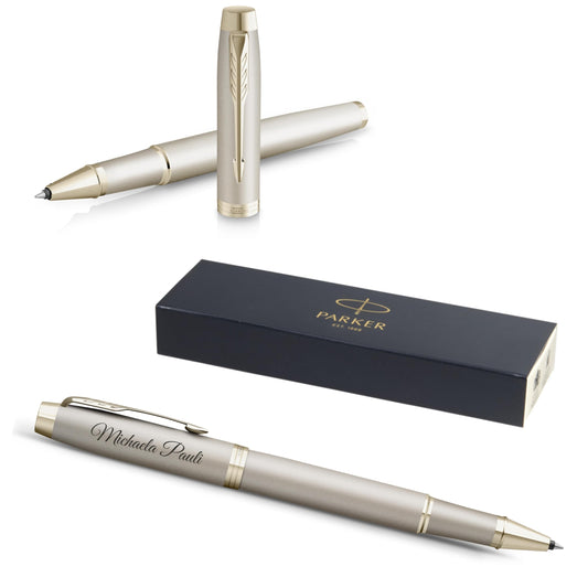 PARKER IM Professionals - Penna roller monocromatica con incisione | penna premium | confezione regalo | mina nera | regalo personalizzato | nome, compleanno (champagne)