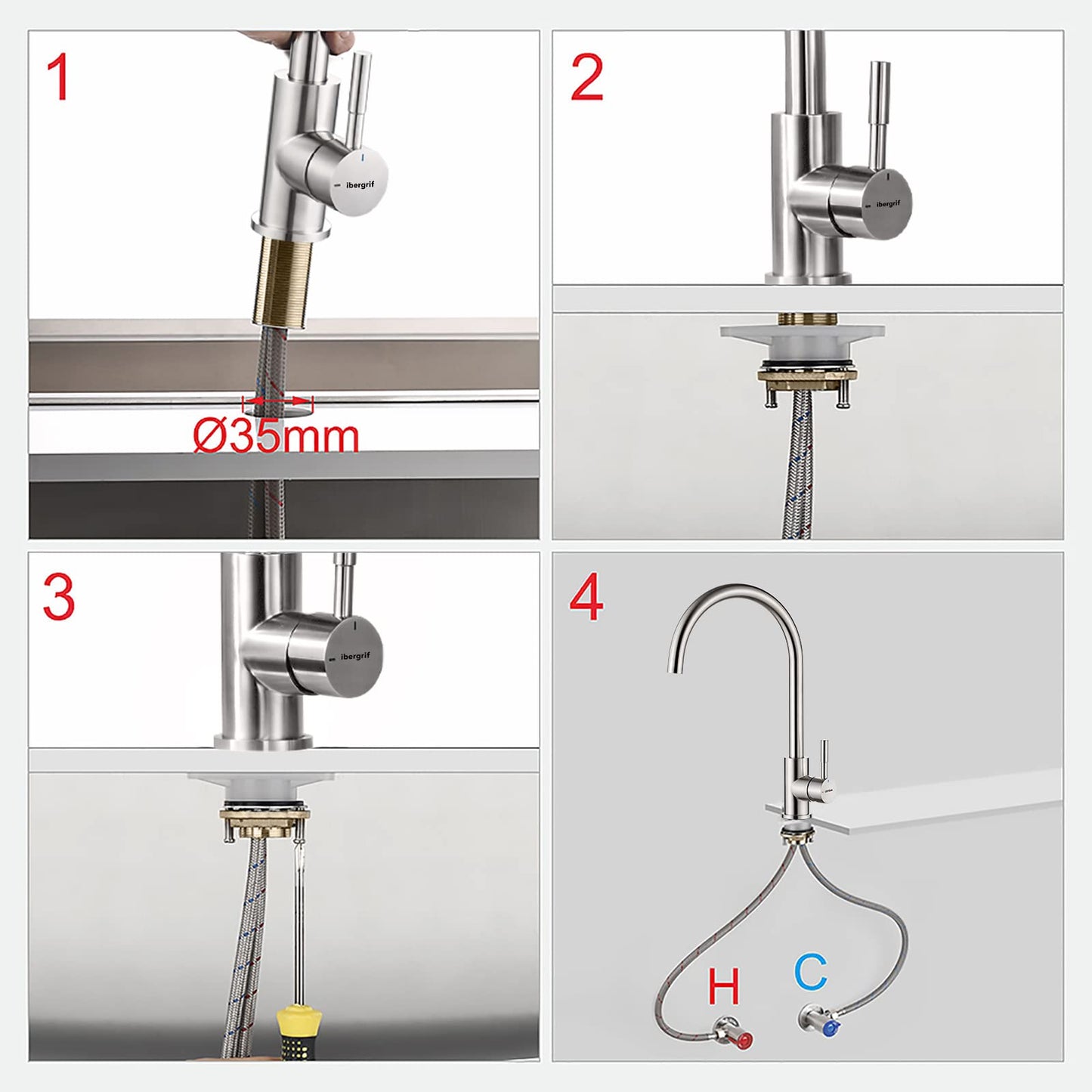 Ibergrif M22110 Rubinetto Miscelatore Cucina,Rubinetto Cucina 360 °Girevole Miscelatore Monocomando per Lavelloclassico Cromato,Rubinetto Miscelatore Lavello per Cucina