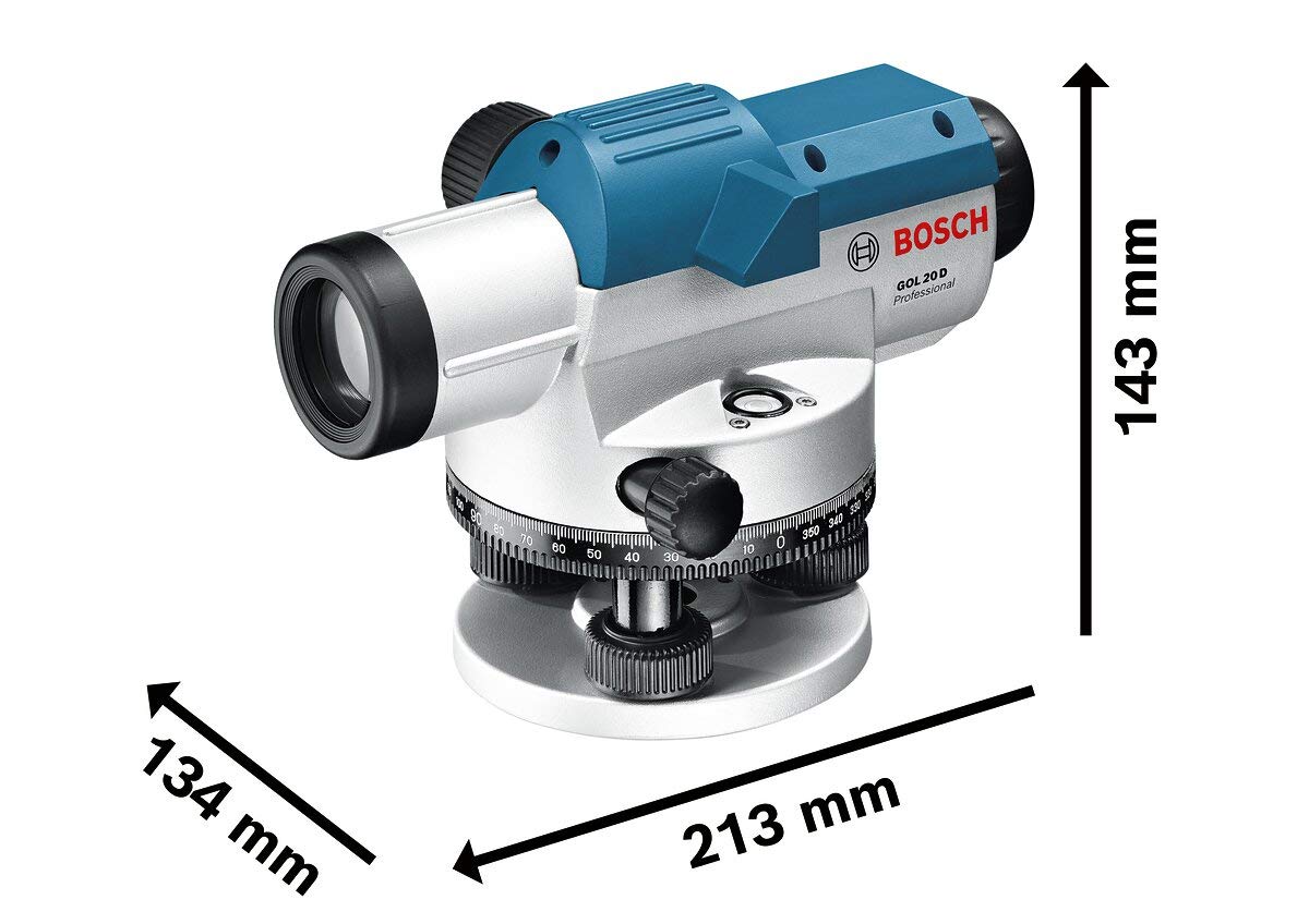 Bosch Professional Livella ottica GOL 20 D (ingrandimento 20x, unità di misura: 360 gradi, raggio d'azione: fino a 60 m, in valigetta)