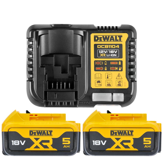 DEWALT B DCB184 XR - Batteria agli ioni di litio, 5,0 Ah, 18 V, confezione doppia + caricabatterie DCB115, colore: Giallo