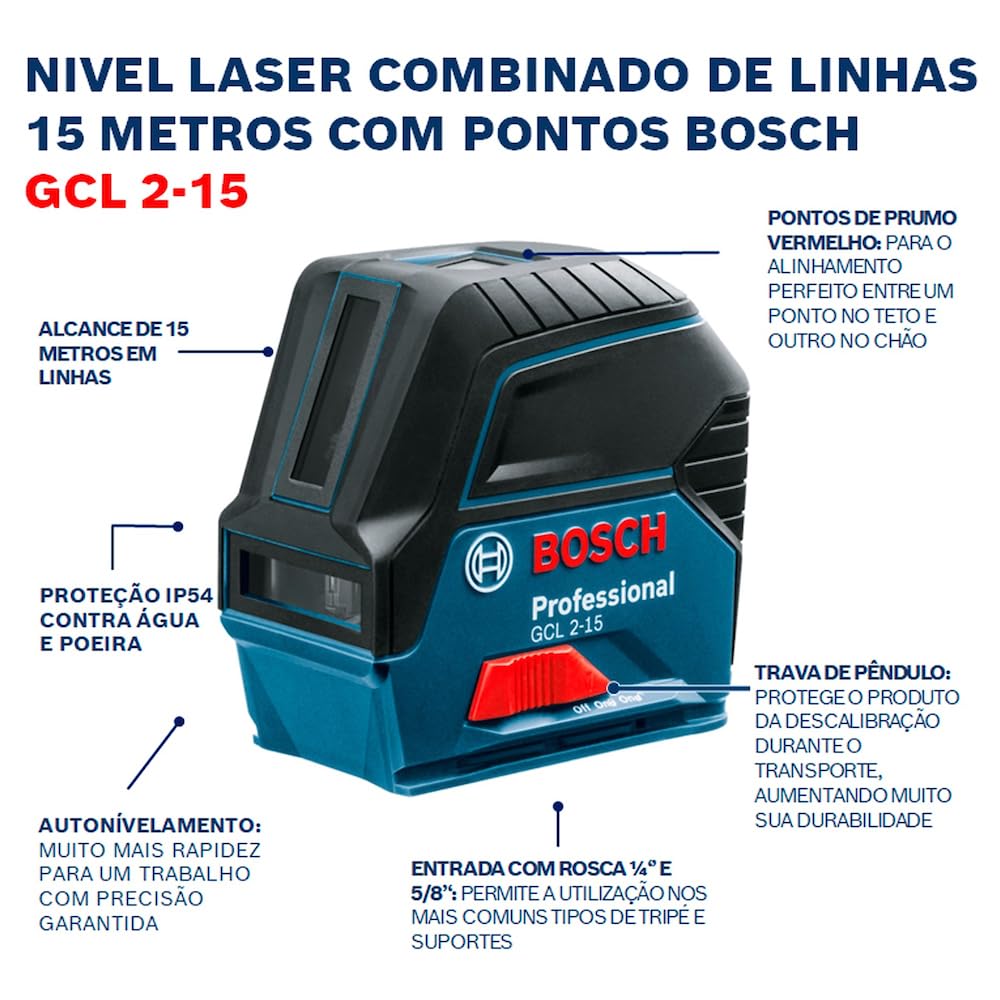 Bosch Professional Livella laser multifunzione GCL 2-15 (laser rosso, da interno, con punti a piombo, raggio d’azione:15 m, 3 pile AA, supporto ruotabile RM 1, pannello per laser, custodia protettiva)