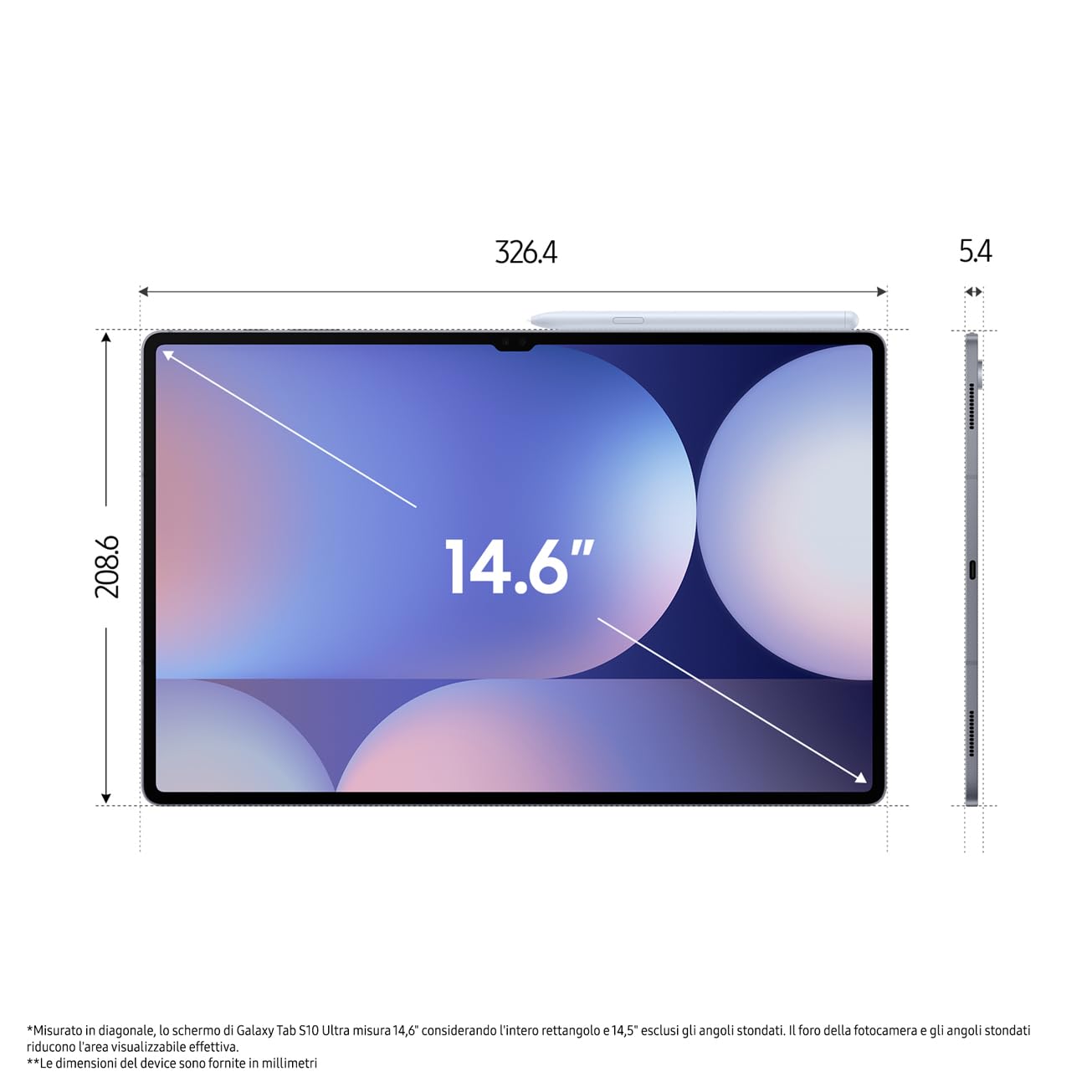 Samsung Galaxy Tab S10 Ultra, Tablet AI, Display 14.6" Dynamic AMOLED 2X, Wi-Fi, RAM 12GB, 512GB, 11.200 mAh, Android 14, IP68, Gray, [Versione italiana] 2024, Caricabatterie 45W