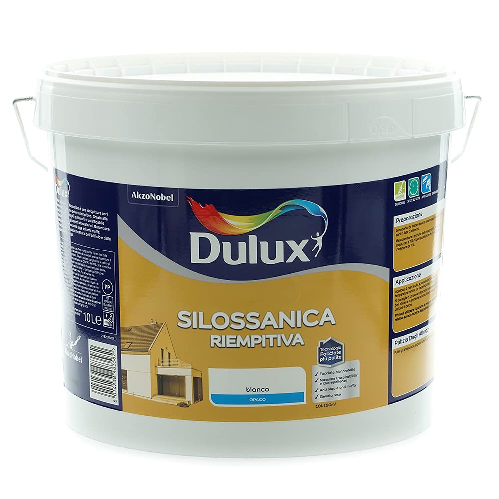 Dulux Pittura Silossanica Riempitiva per Esterni Pareti e Facciate Base Acqua, 10 Litri, Bianco